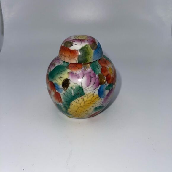 Vintage floral ginger jar 3” - Picture 2 of 5